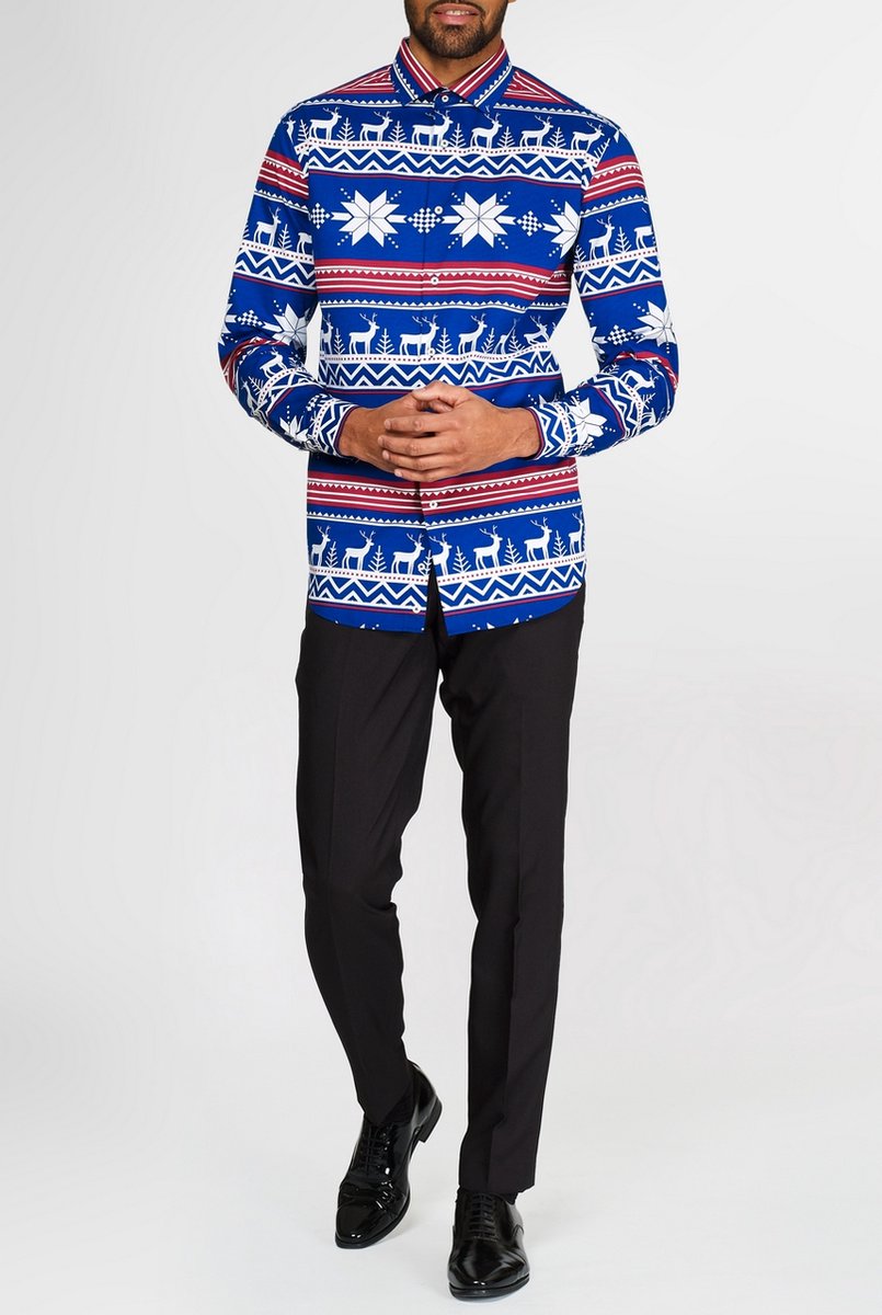 Kerst & Oud & Nieuw Kostuum | Kerst Overhemd Rudolf Met Lange Mouwen Man | Maat 41-42 | Kerst | Verkleedkleding